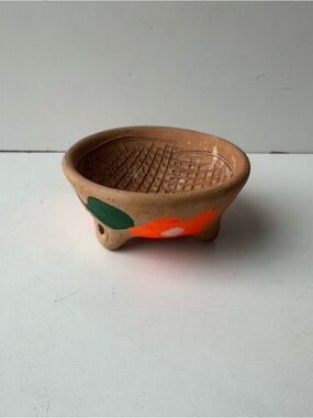 Handmade Mexican Barro Rojo Molcajete Textured Clay Grinding Bowl Floral Art